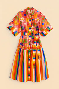 Robe longue Graphic Macaws Coral en coton - Orange