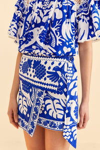 Mini jupe Jungle Scarf en lin - Bleu