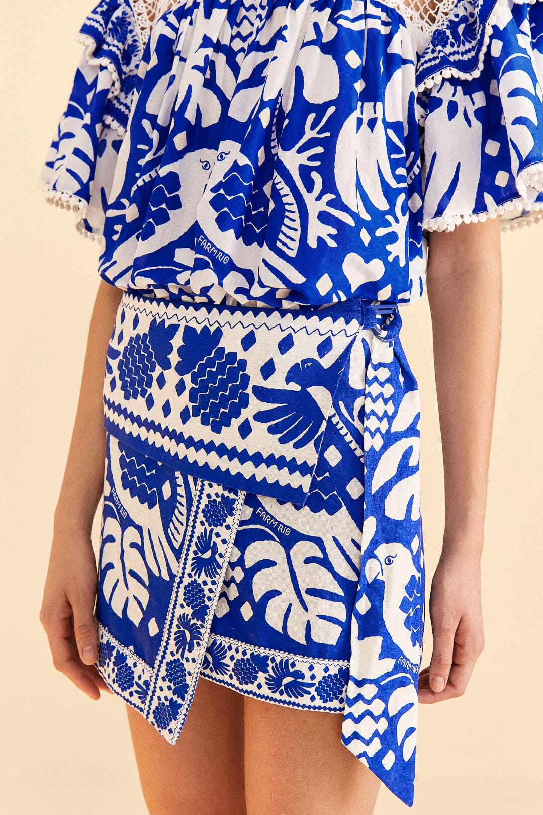 Mini jupe Jungle Scarf en lin - Bleu