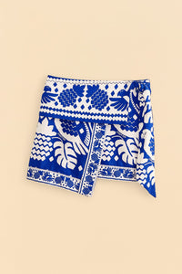 Mini jupe Jungle Scarf en lin - Bleu