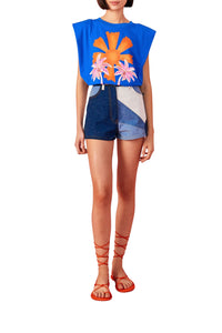 Short à découpe en denim - Bleu