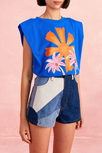 Short à découpe en denim - Bleu