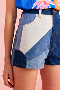 Short à découpe en denim - Bleu