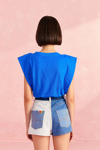 Short à découpe en denim - Bleu