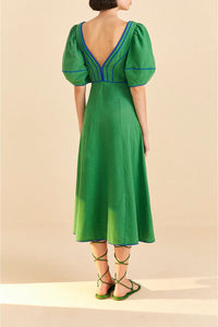 Robe midi surpiquée en lin - Vert