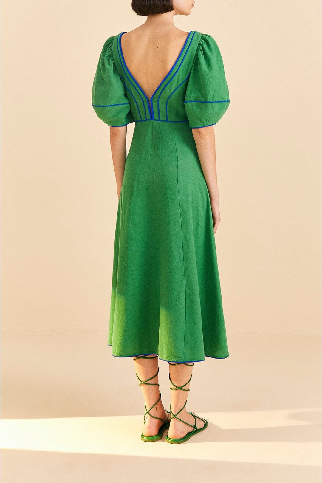Robe midi surpiquée en lin - Vert