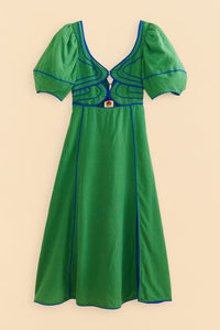Robe midi surpiquée en lin - Vert