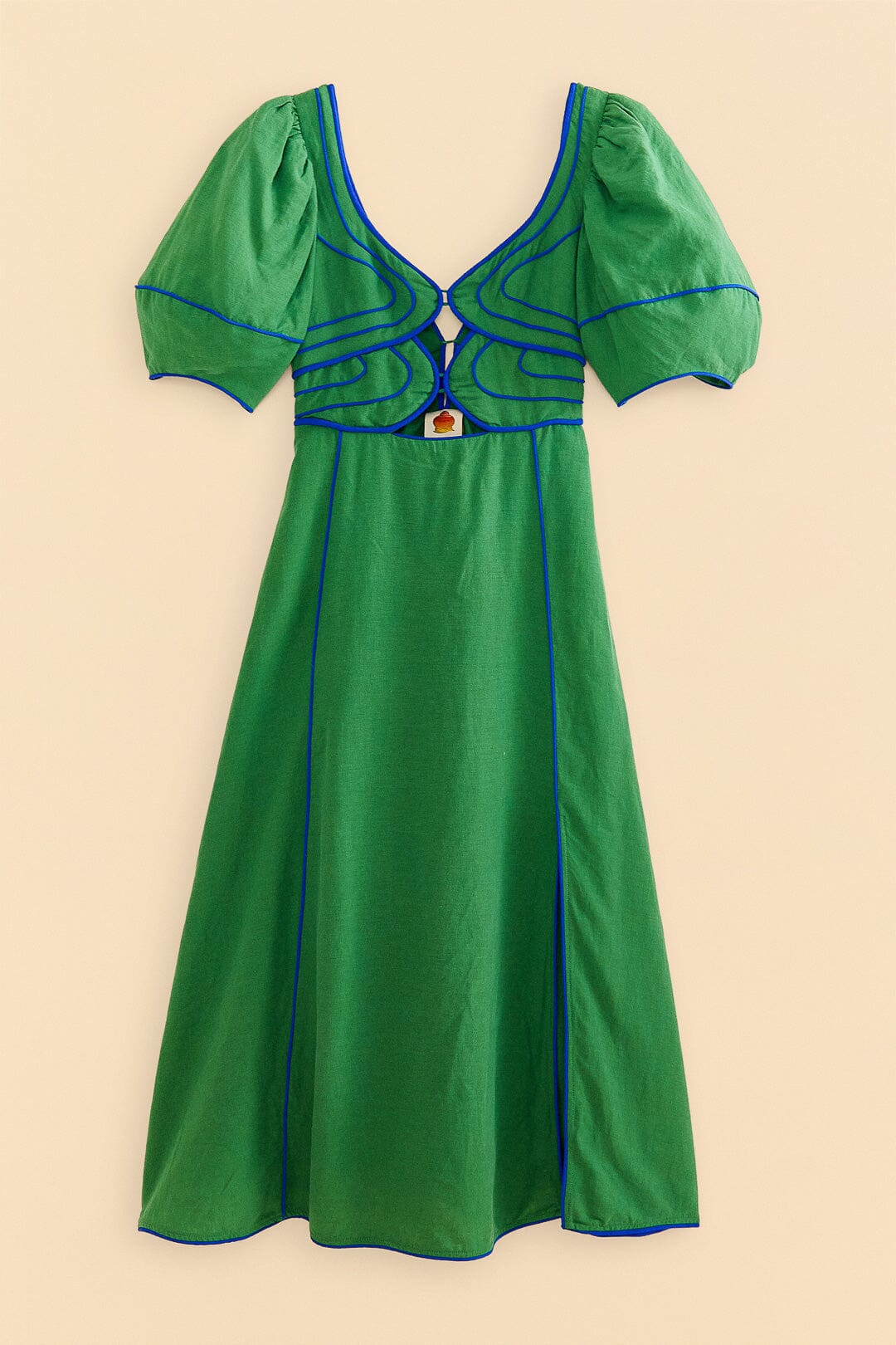 Robe midi surpiquée en lin - Vert