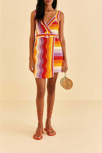 Robe courte à rayures en crochet en coton - Orange