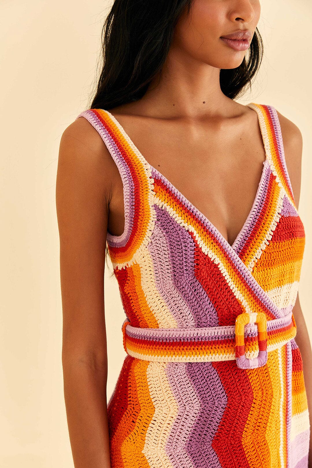 Robe courte à rayures en crochet en coton - Orange
