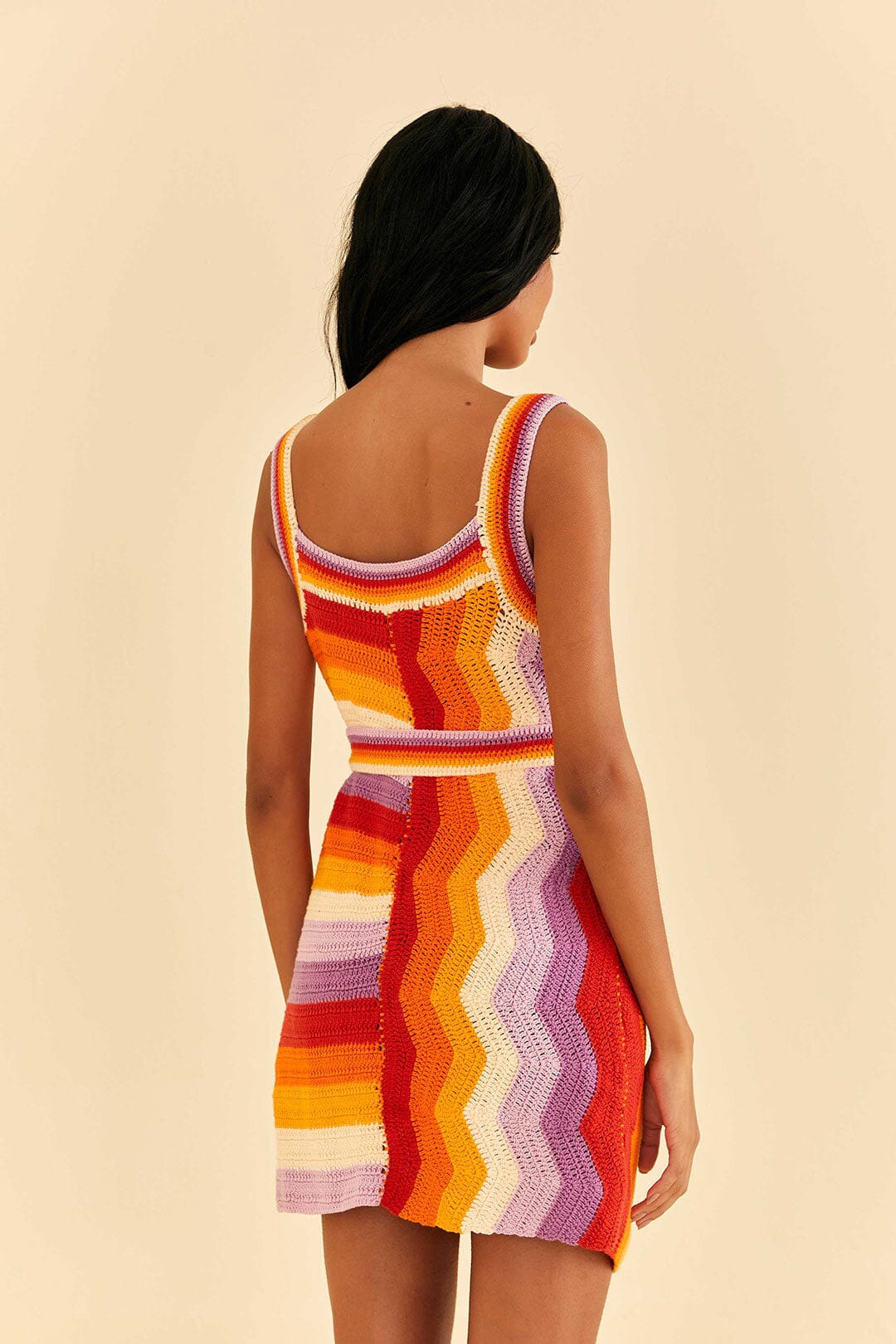 Robe courte à rayures en crochet en coton - Orange