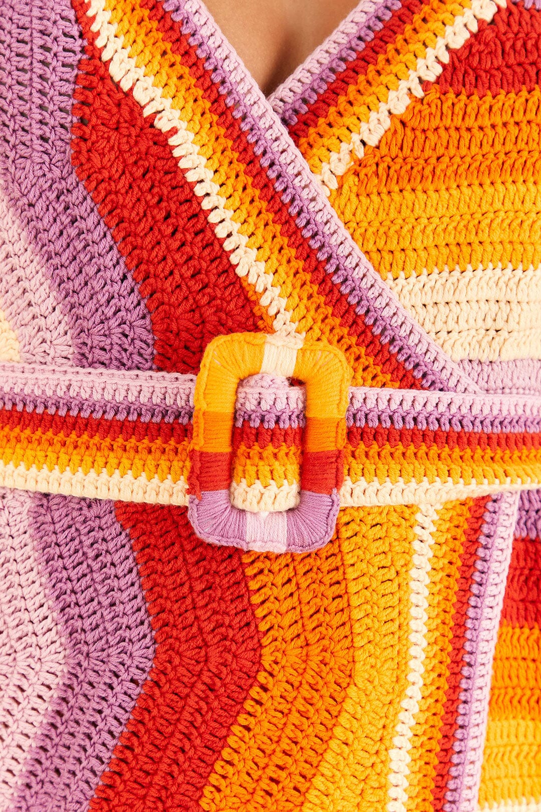 Robe courte à rayures en crochet en coton - Orange