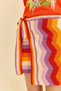Mini jupe crochetée à rayures multiples en coton - Orange