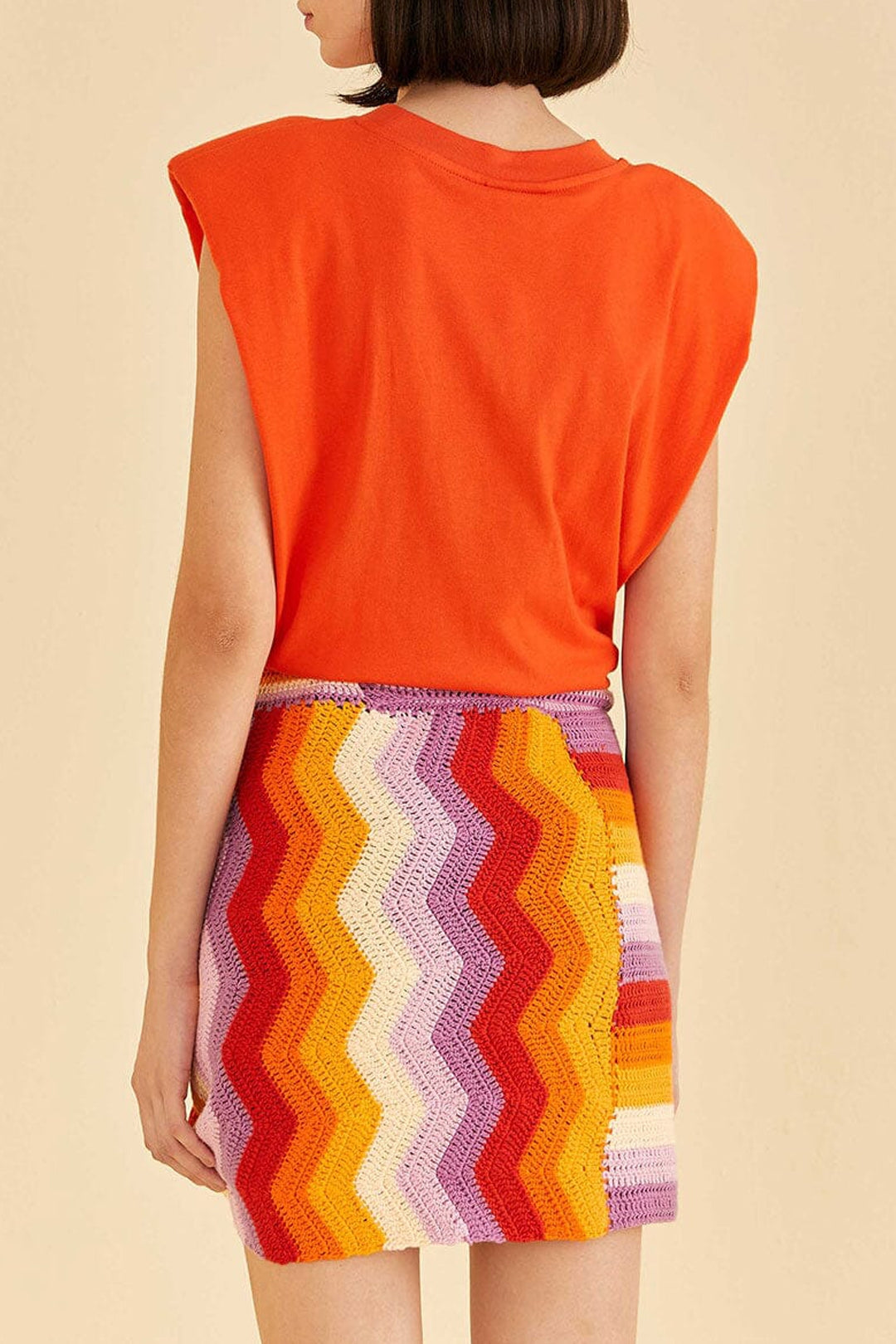 Mini jupe crochetée à rayures multiples en coton - Orange