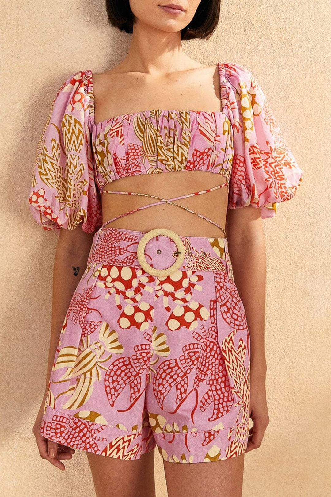 Short à motif homards en coton - Rose