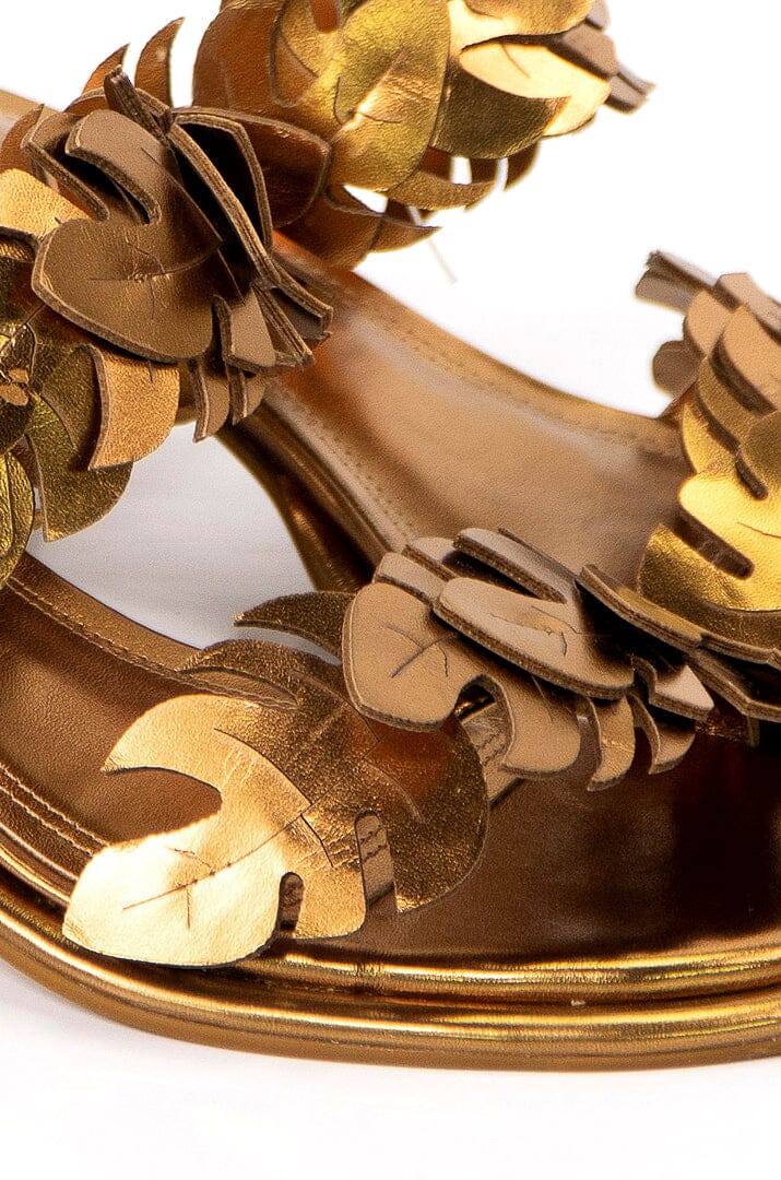 Sandales à talons moyen en raphia - Dore