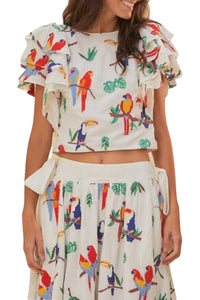 Blouse à manches courtes et brodés en coton - Blanc