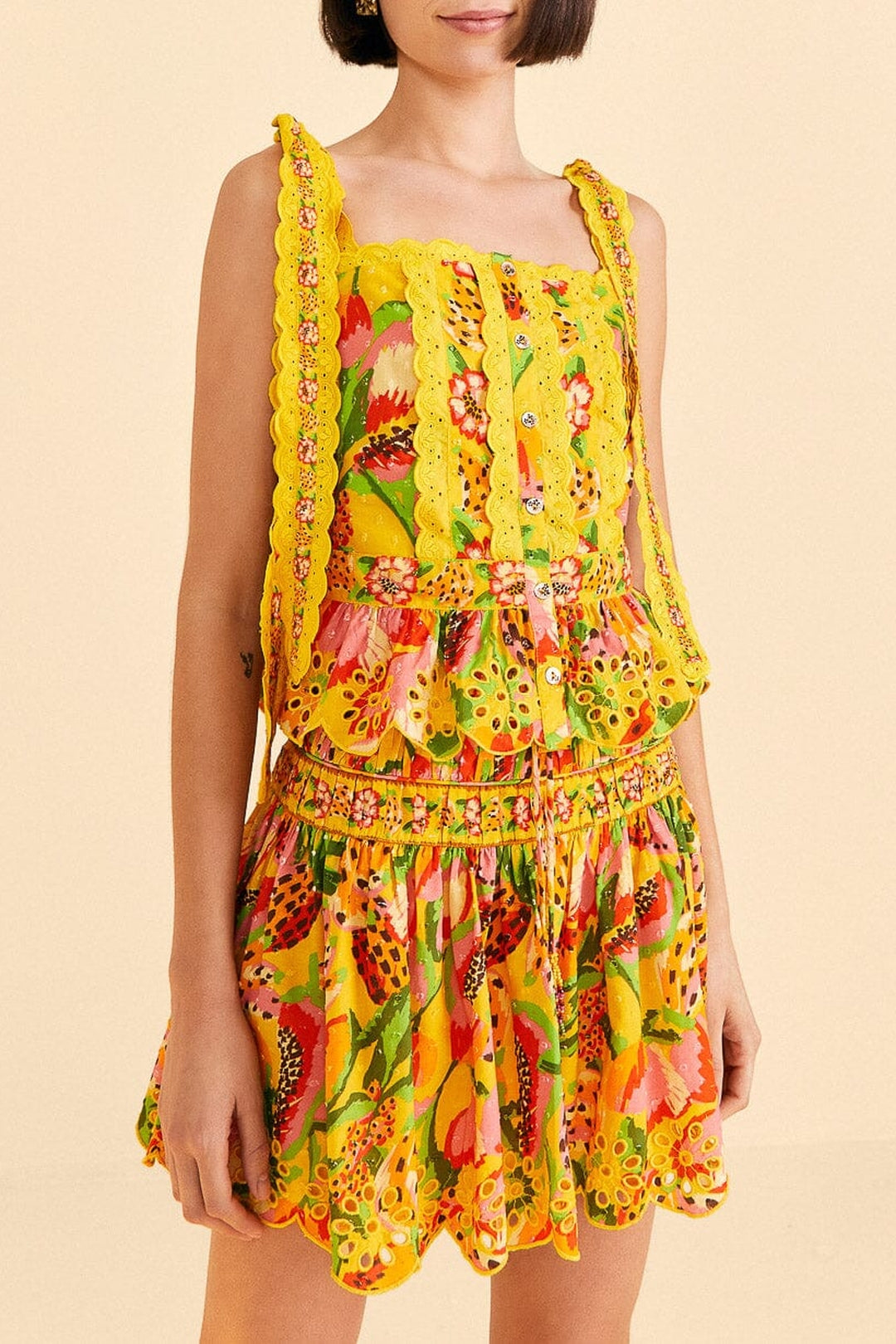 Mini jupe Paradise Fruits en coton - Jaune
