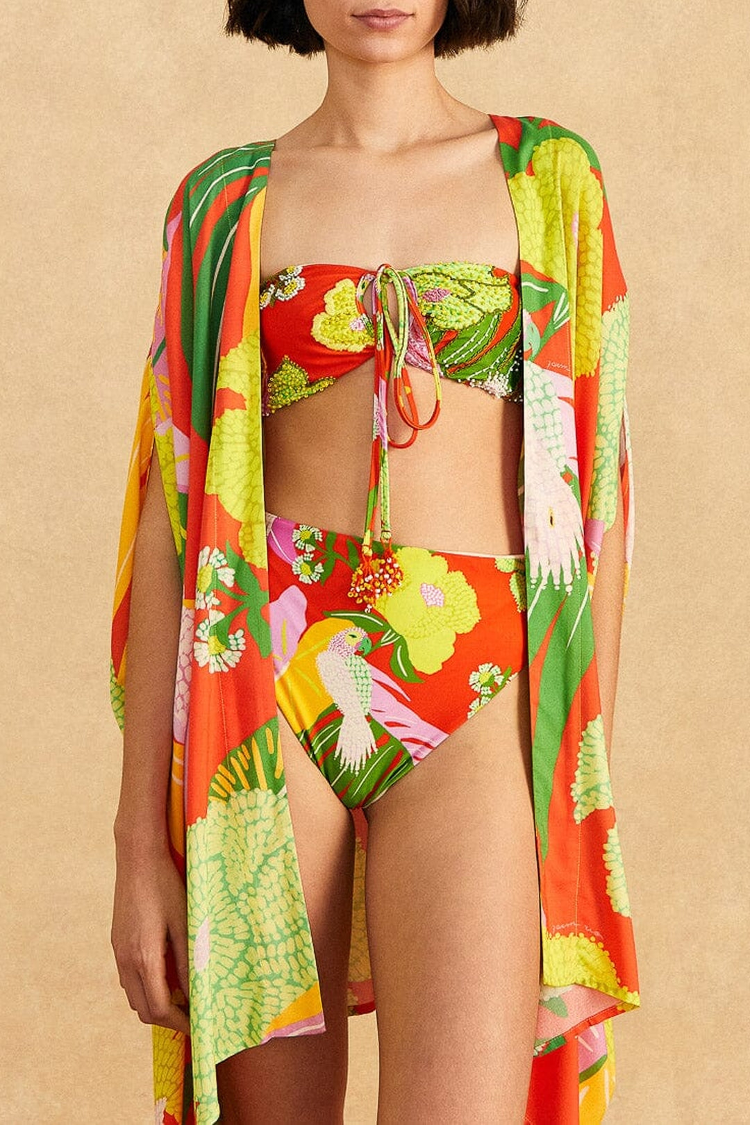 Kimono Neon Floral - Rouge