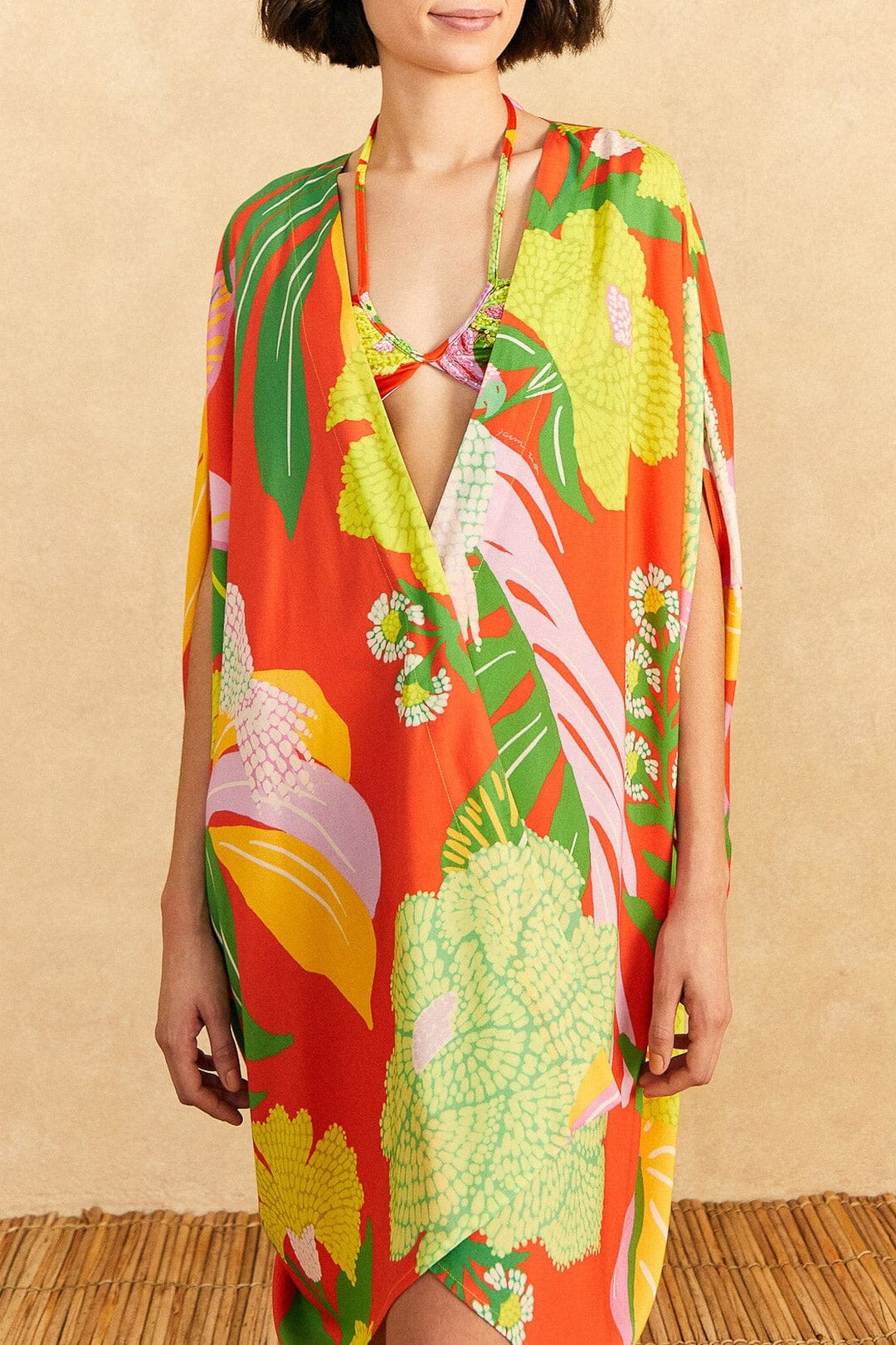 Kimono Neon Floral - Rouge