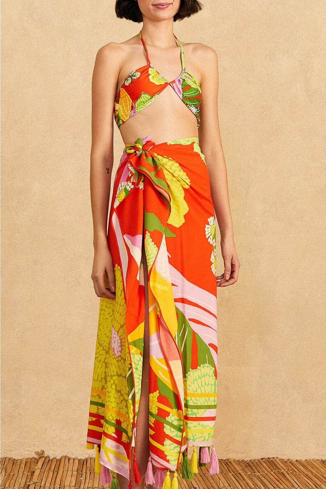 Paréo Neon Floral - Rouge