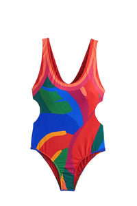 Maillot de bain une pièce Colorful Leaves - Orange
