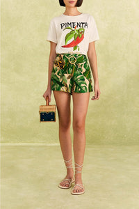 Short Tropical Leaves en lin - Vert