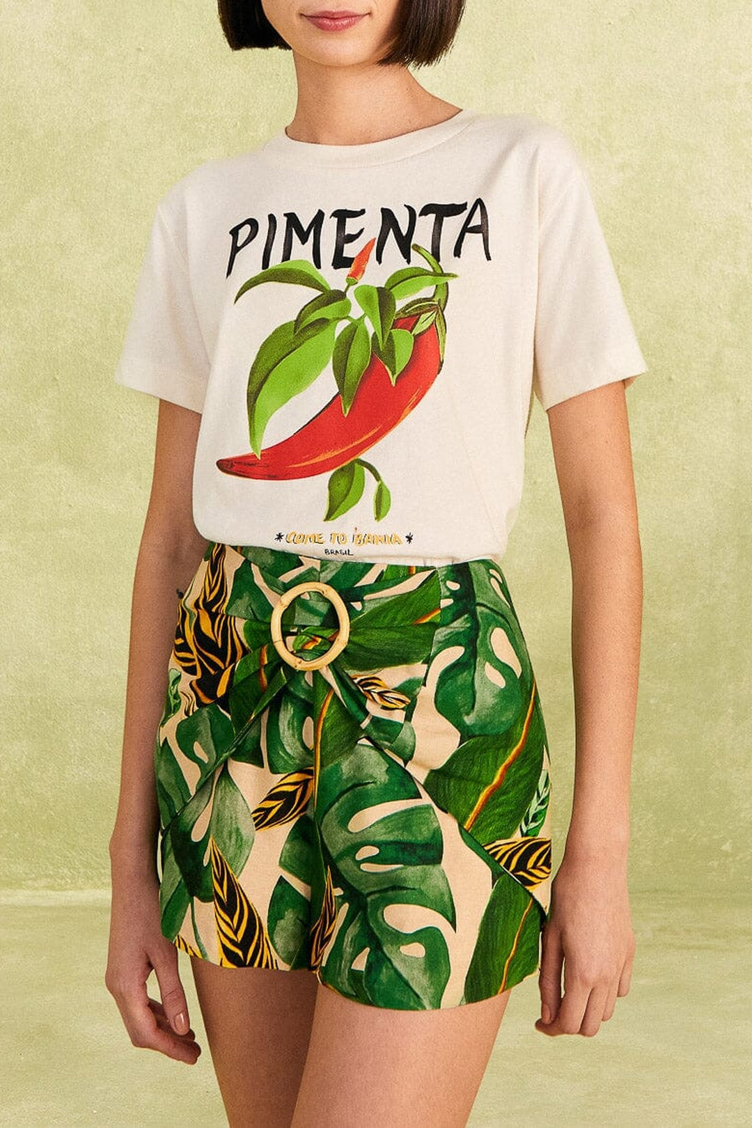 Short Tropical Leaves en lin - Vert
