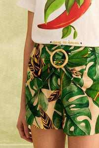 Short Tropical Leaves en lin - Vert