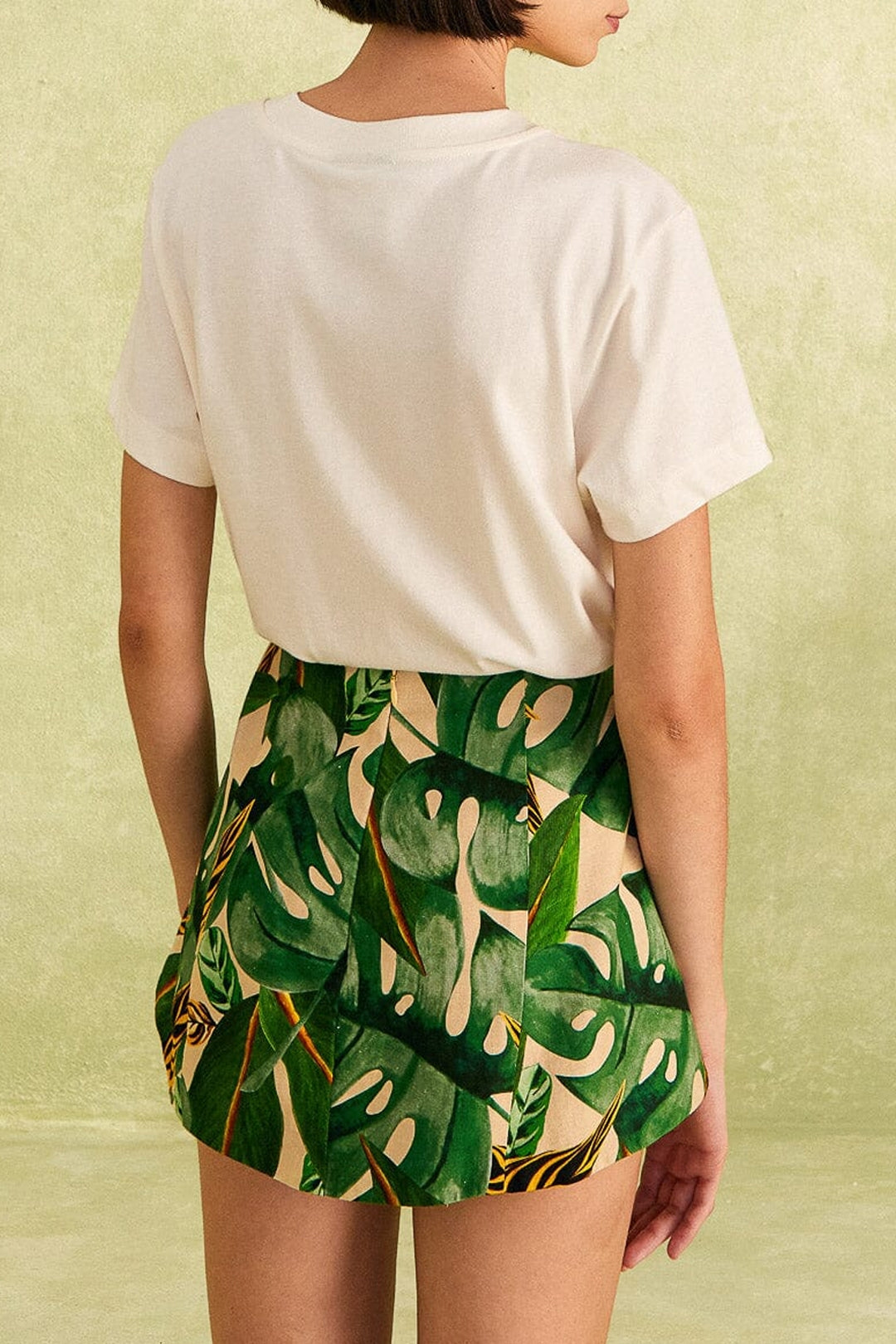 Short Tropical Leaves en lin - Vert