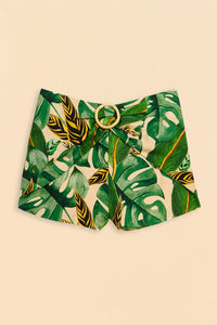 Short Tropical Leaves en lin - Vert