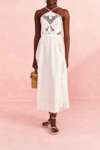 Robe longue Off-White Embroidery en lin - Blanc