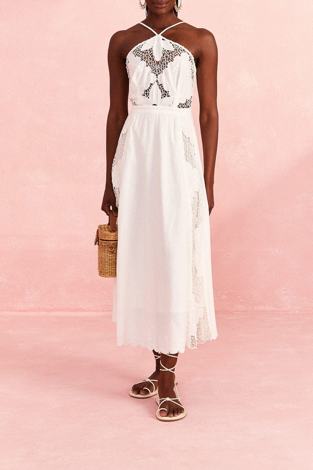 Robe longue Off-White Embroidery en lin - Blanc