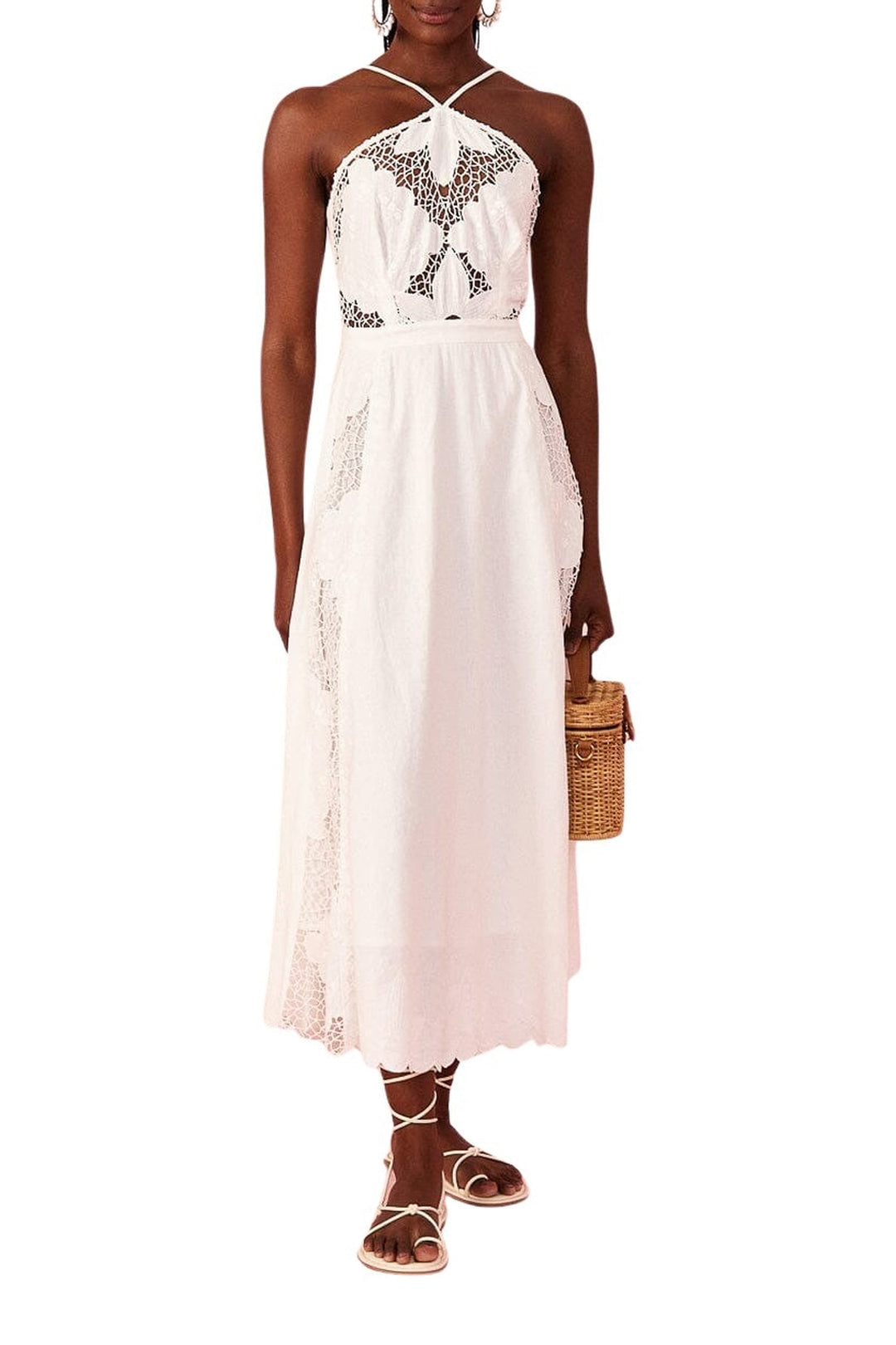 Robe longue Off-White Embroidery en lin - Blanc