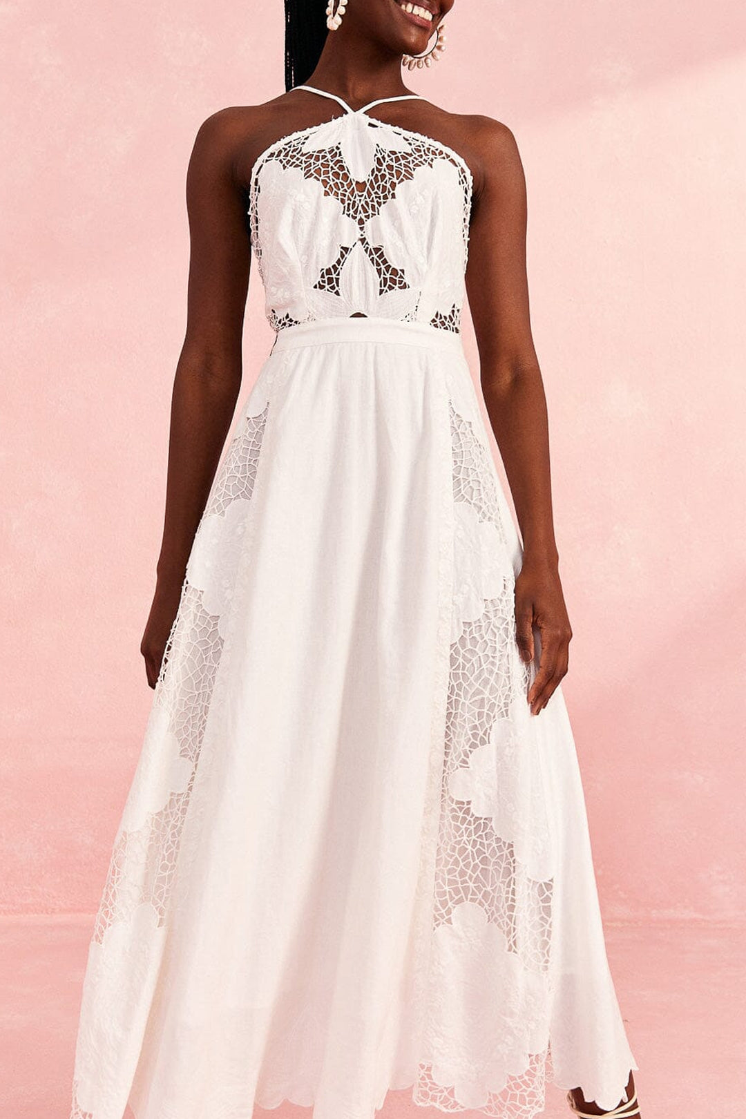 Robe longue Off-White Embroidery en lin - Blanc