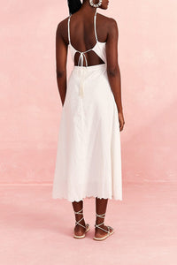 Robe longue Off-White Embroidery en lin - Blanc