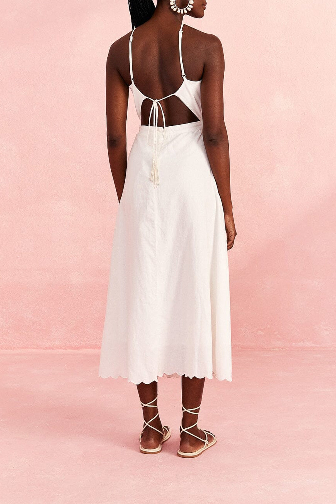 Robe longue Off-White Embroidery en lin - Blanc