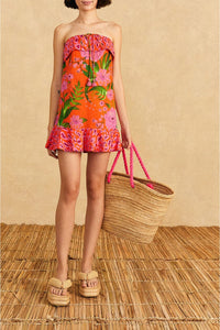 Robe courte Jardin romantique en coton - Orange
