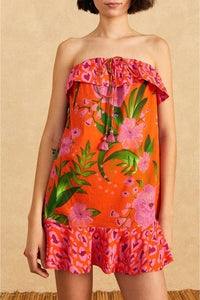 Robe courte Jardin romantique en coton - Orange