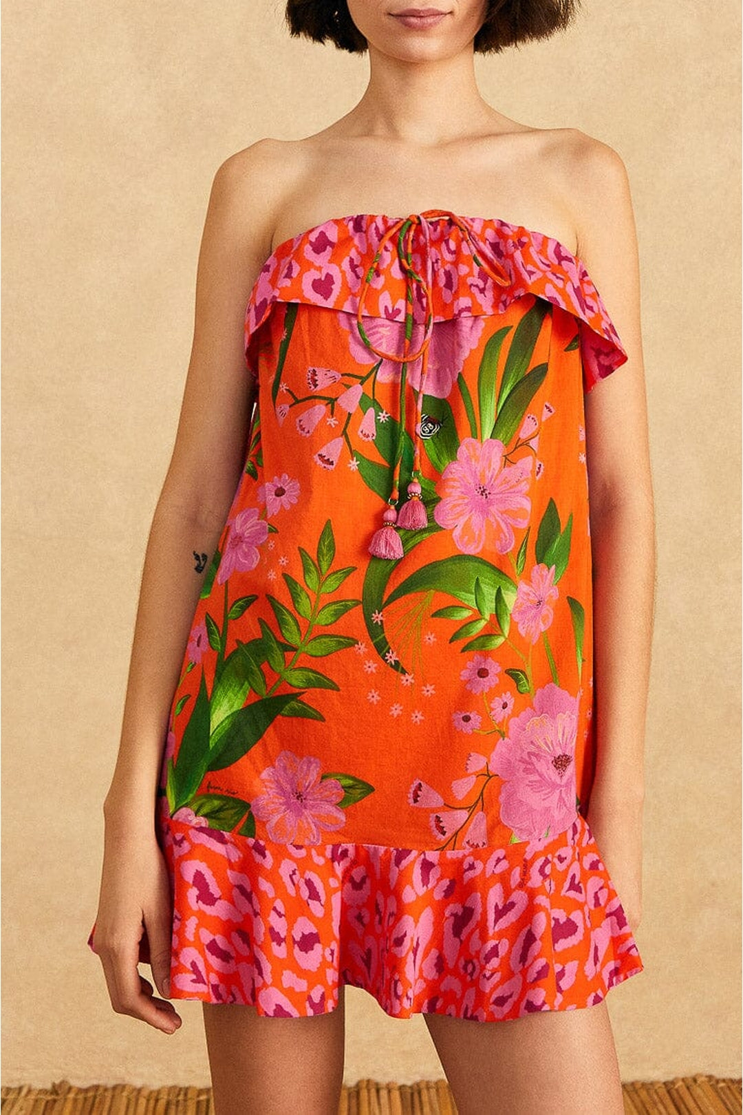 Robe courte Jardin romantique en coton - Orange