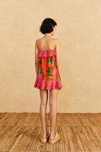 Robe courte Jardin romantique en coton - Orange