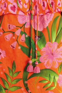 Robe courte Jardin romantique en coton - Orange