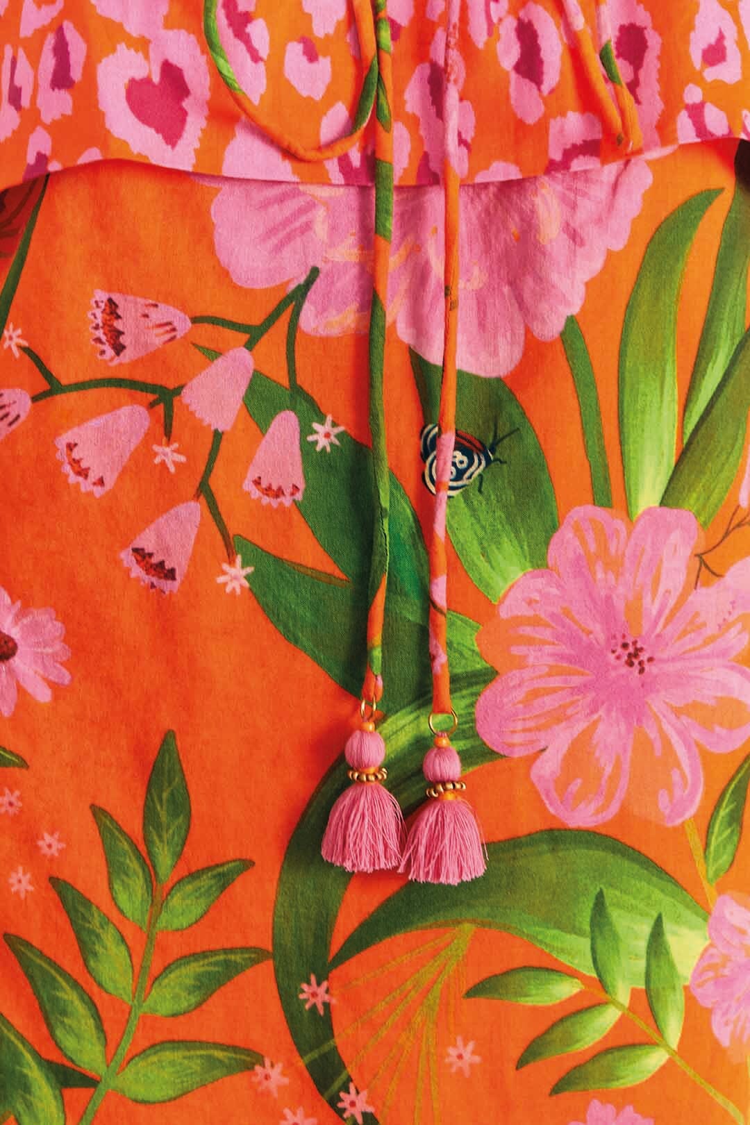 Robe courte Jardin romantique en coton - Orange