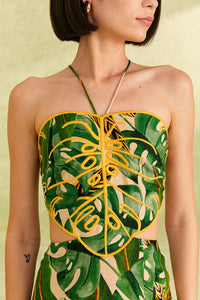 Robe midi Tropical Leaves en lin - Vert
