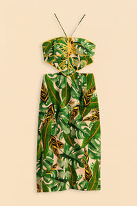 Robe midi Tropical Leaves en lin - Vert