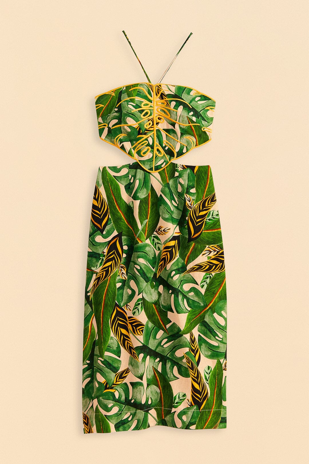Robe midi Tropical Leaves en lin - Vert