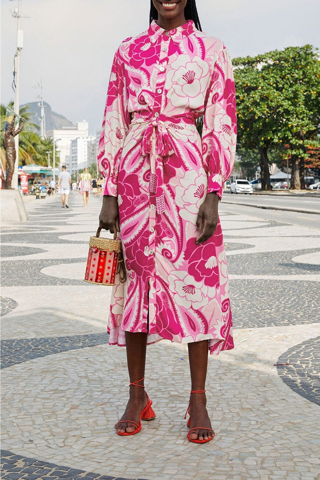 Robe midi Tropical Groove Pink - Rose