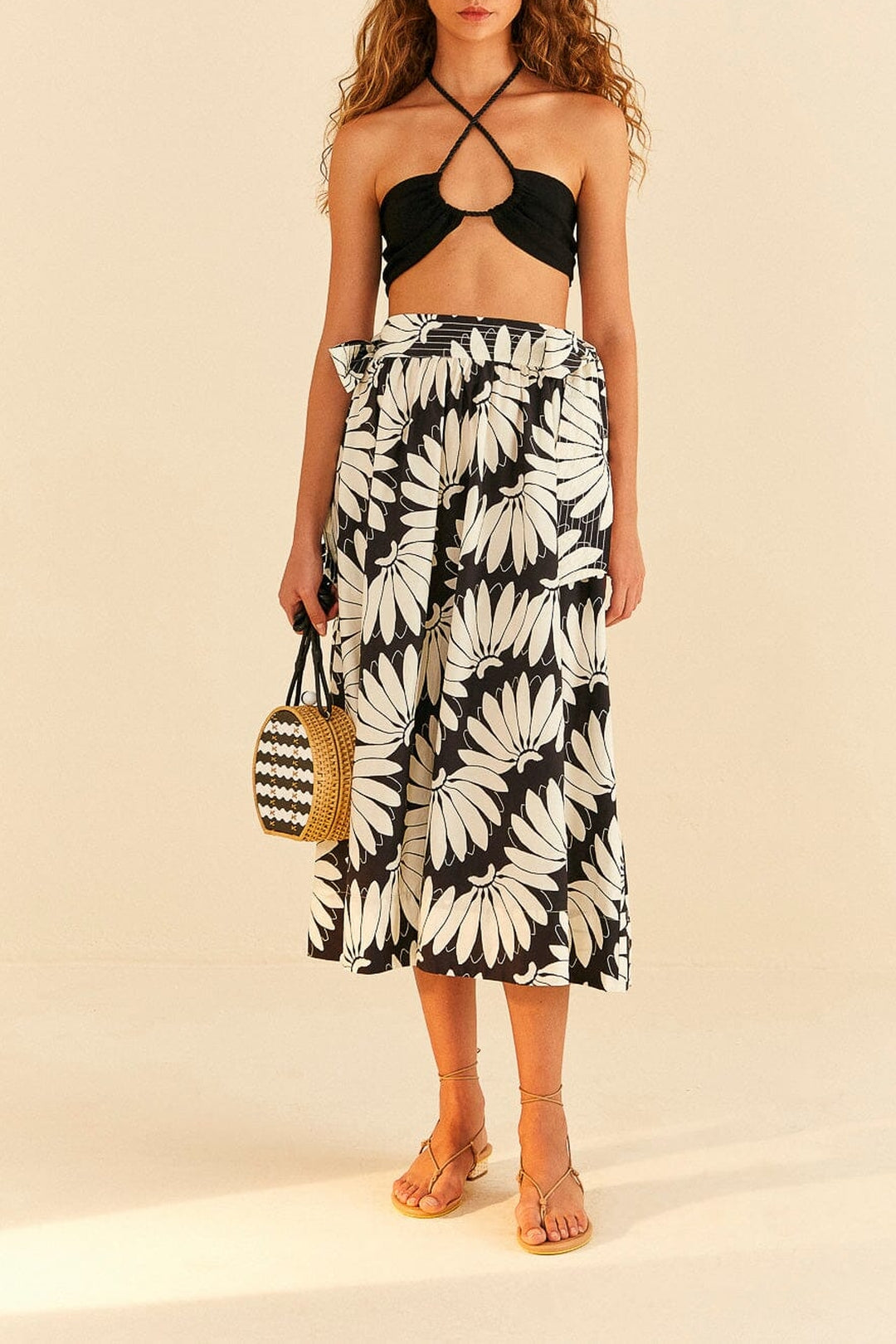 Jupe midi Copacabana Black Bow en coton - Noir