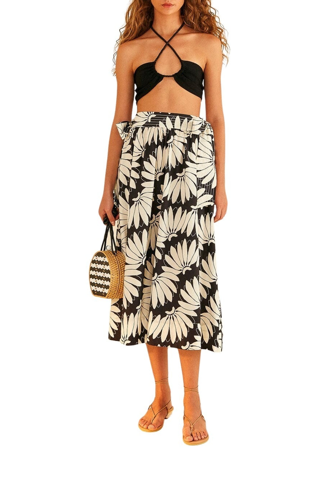 Jupe midi Copacabana Black Bow en coton - Noir