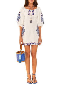 Robe courte Off-White Embroidery en lin - Blanc